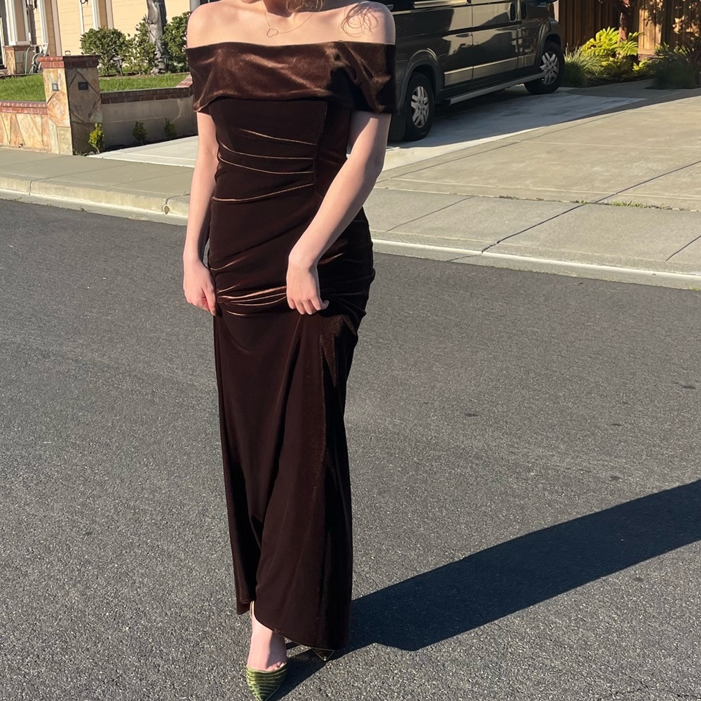 Brown Velvet Prom Dress